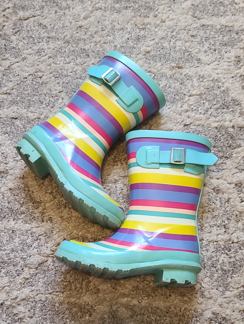 4 for $28 - George Girls Toddler 11 Green Multi-Coloured Stripe Rain Boots